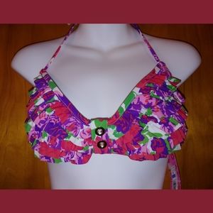 NWT🔥 Floral Pink Red Purple Target Xhilaration ruffled bandeau bikini top